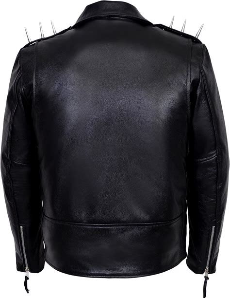 Men's Black METAL SPIKES Brando Jacket Motorcycle Cowhide 